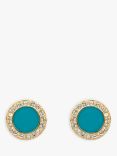 Melissa Odabash Glass Crystal and Enamel Round Stud Earrings, Gold/Turquoise