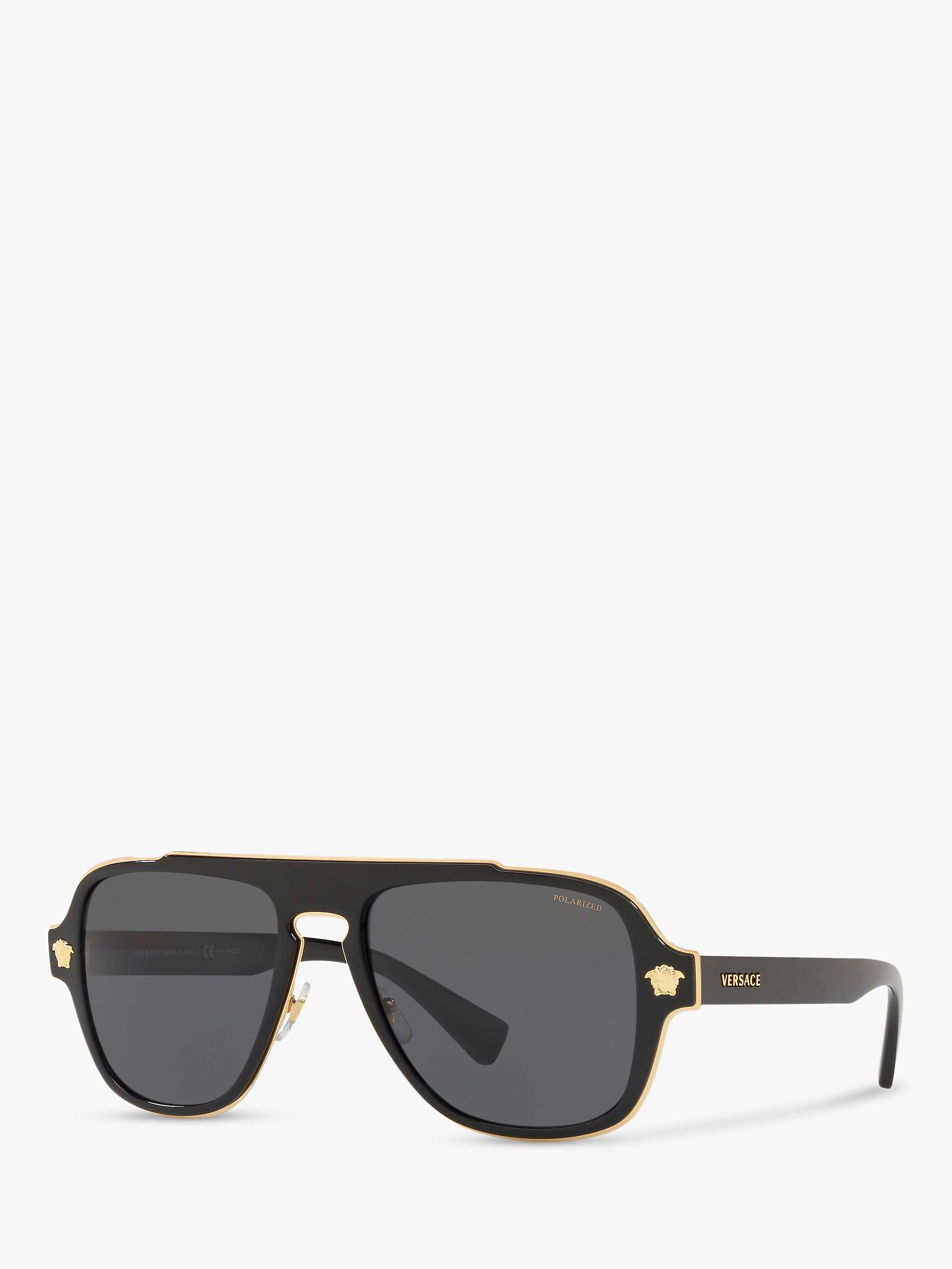 Versace VE2199 Men's Polarised Geometric Sunglasses, Black/Grey at John ...