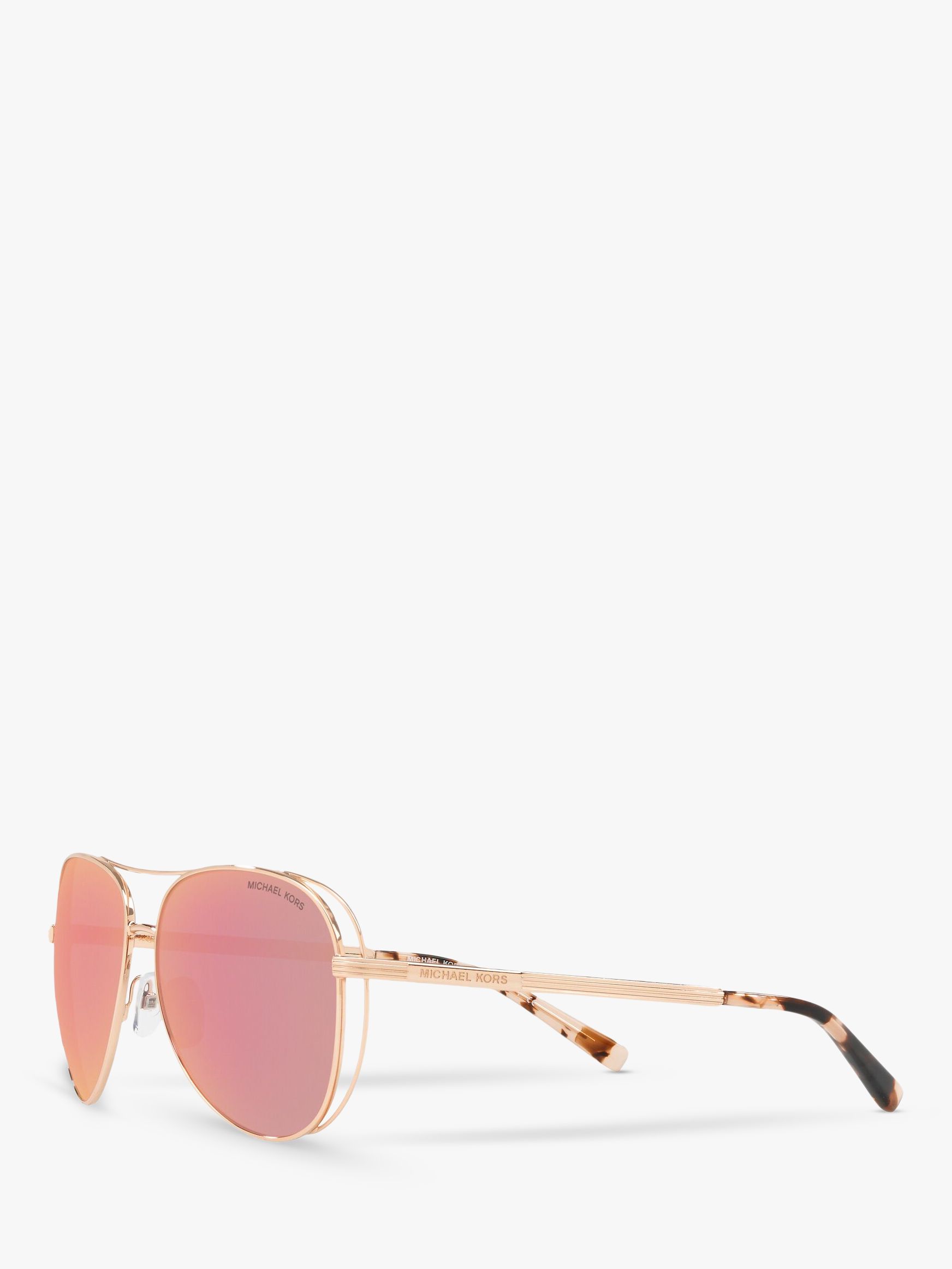 Michael Kors MK1024 Women's Lai Polarised Aviator Sunglasses, Rose Gold/Pink