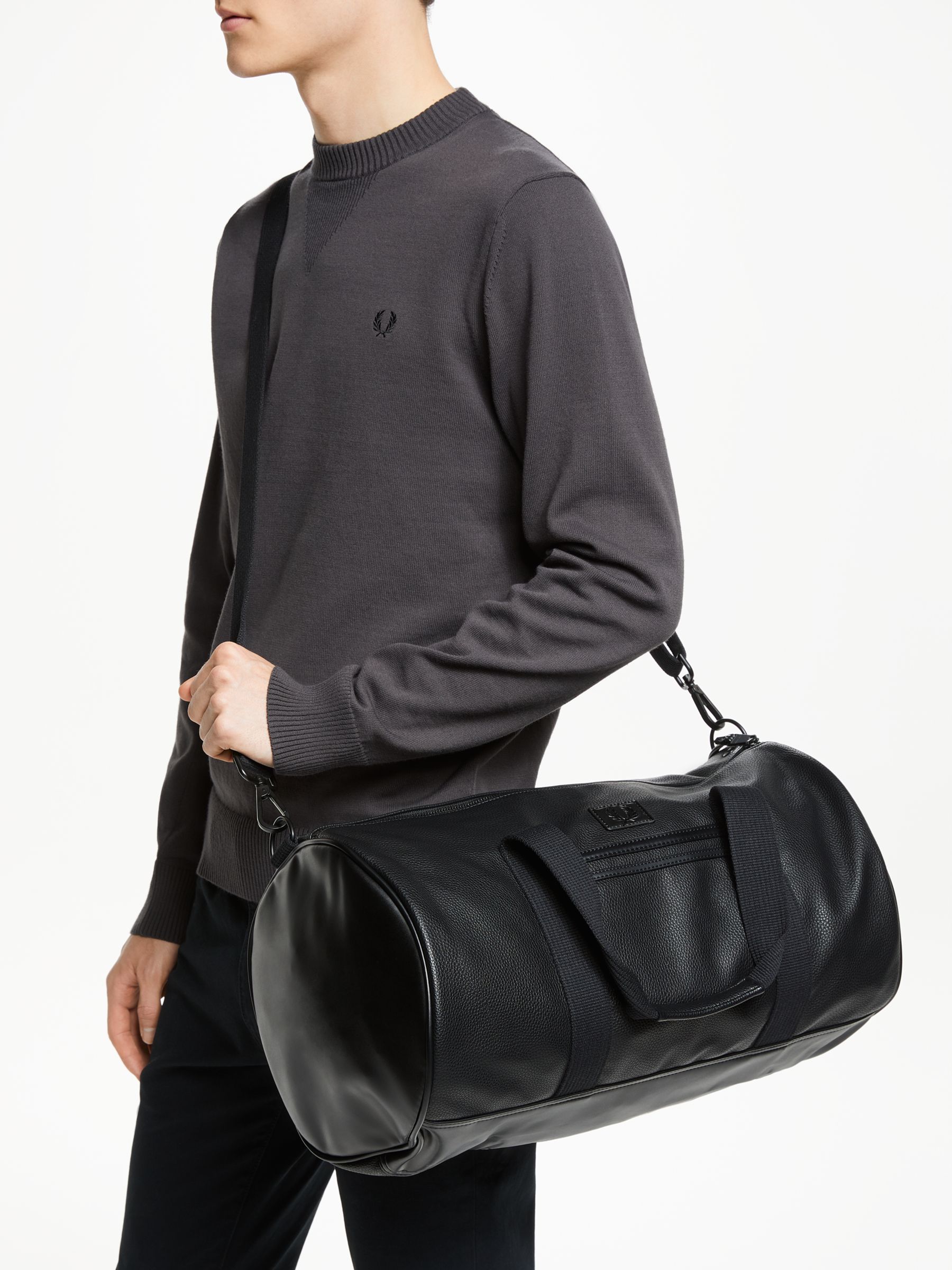 Fred Perry Tonal PU Barrel Bag In Black, Fred Perry Gym Bag Women's