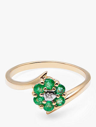A B Davis 9ct Gold Emerald and Diamond Flower Cocktail Ring, Gold/Green