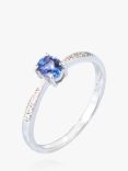 A B Davis 9ct White Gold Tanzanite and Diamond Engagement Ring, Silver/Blue