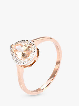 A B Davis 9ct Rose Gold Morganite and Diamond Teardrop Cocktail Ring