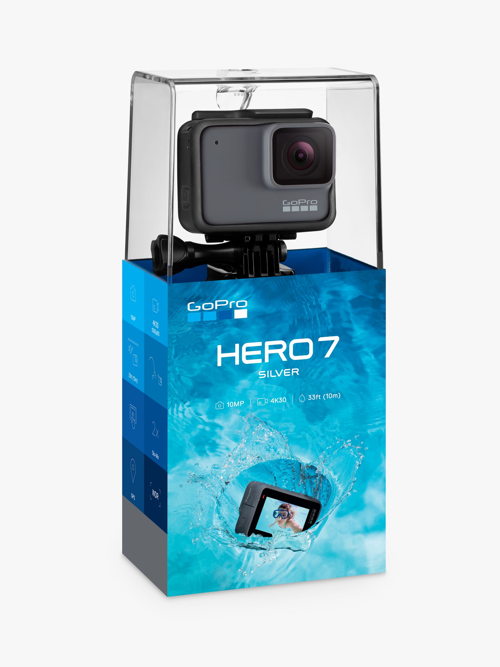 GoPro HERO7 Silver Camcorder, 4K Ultra HD, 30 FPS, 10MP, Wi-Fi, Waterproof, GPS