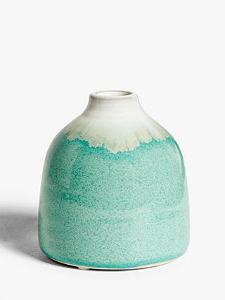 John Lewis & Partners Reactive Glaze Bud Vase, Aqua, H10cm