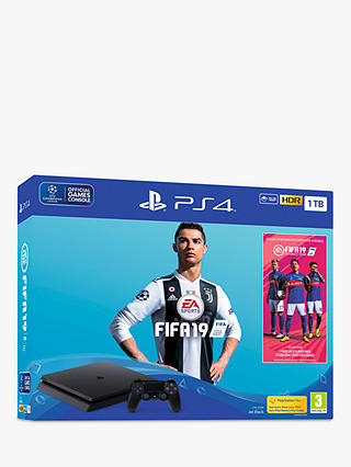 Sony PlayStation 4 Slim Console, 1TB, with DUALSHOCK 4 Controller, Jet Black and FIFA 19 Bundle
