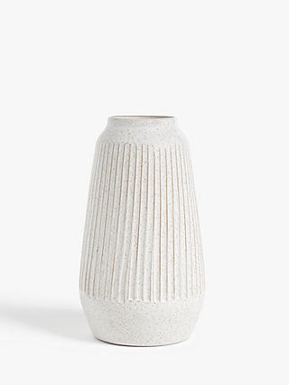 John Lewis & Partners Carved Terracotta Rustic Large Vase, White, H30cm