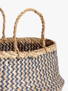 John Lewis & Partners Patterned Seagrass Basket, Blue