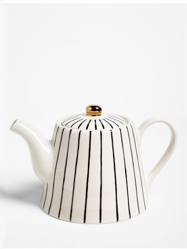 British Vintage Black Dots Stripes Bone China Teapot With Gold Rim