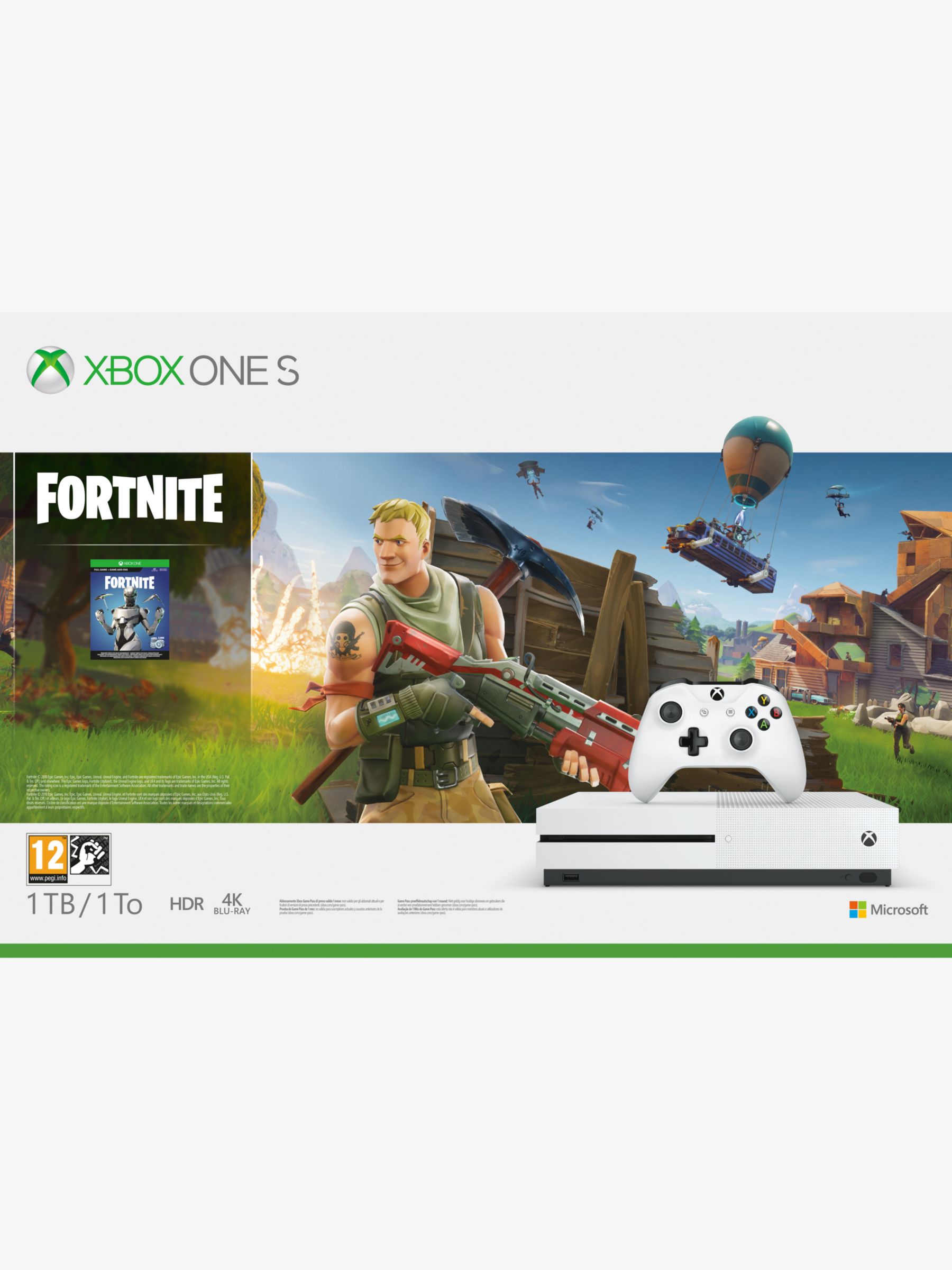 Microsoft Xbox One S Console, 1TB, with Wireless Controller and Fortnite Game Bundle