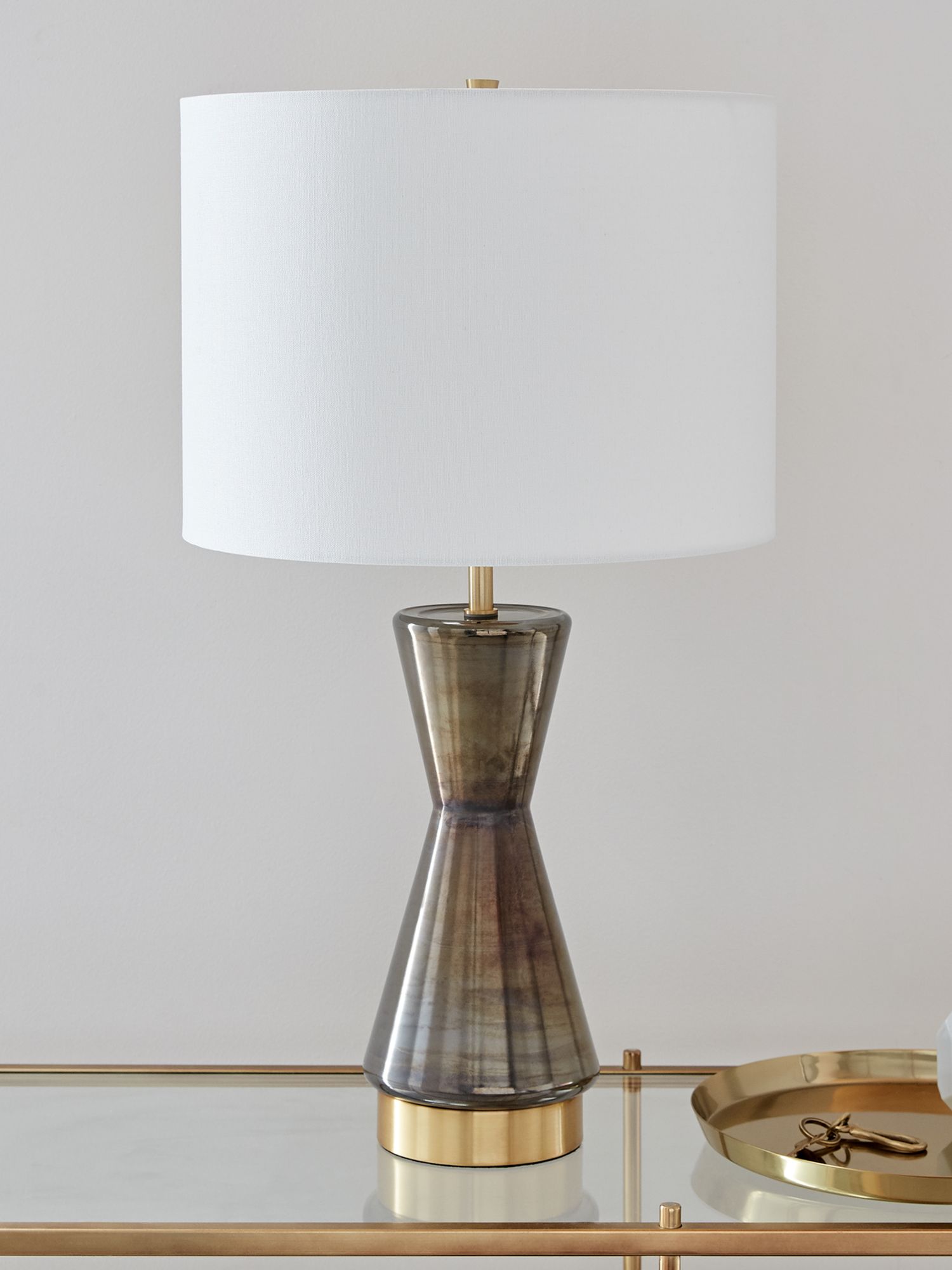 west elm Metallized Glass Large USB Table Lamp, Grey at John Lewis