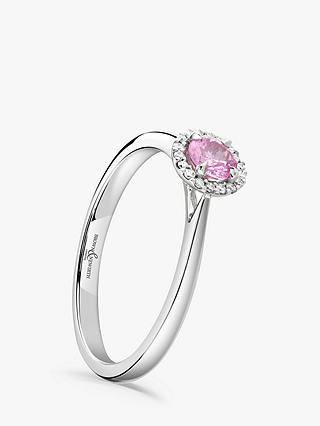 Brown & Newirth 18ct White Gold Round Pink Sapphire and Diamond Cluster Engagement Ring, 0.28ct