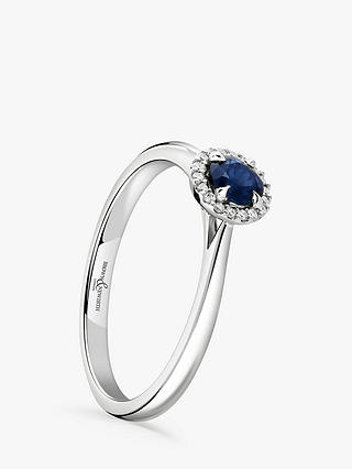 Brown & Newirth 18ct White Gold Round Sapphire and Diamond Cluster Engagement Ring, 0.28ct