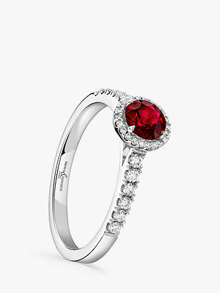 Brown & Newirth 18ct White Gold Round Ruby and Diamond Shoulder Engagement Ring, 0.72ct