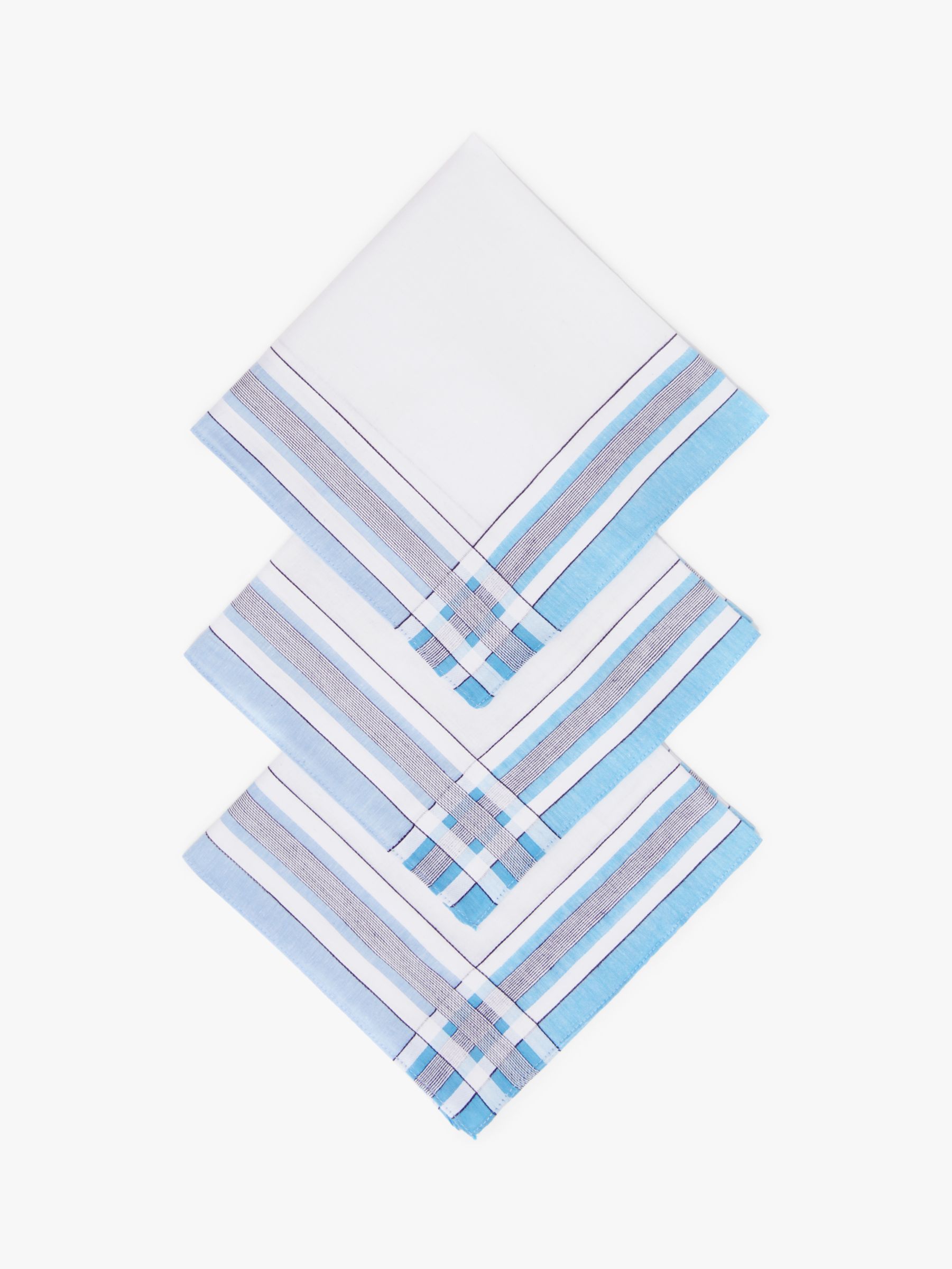 John Lewis Check & Stripe Handkerchiefs, Pack of 3, White