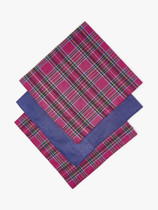 John Lewis Tartan Cotton Handkerchiefs, Pack of 3, Blue/Purple