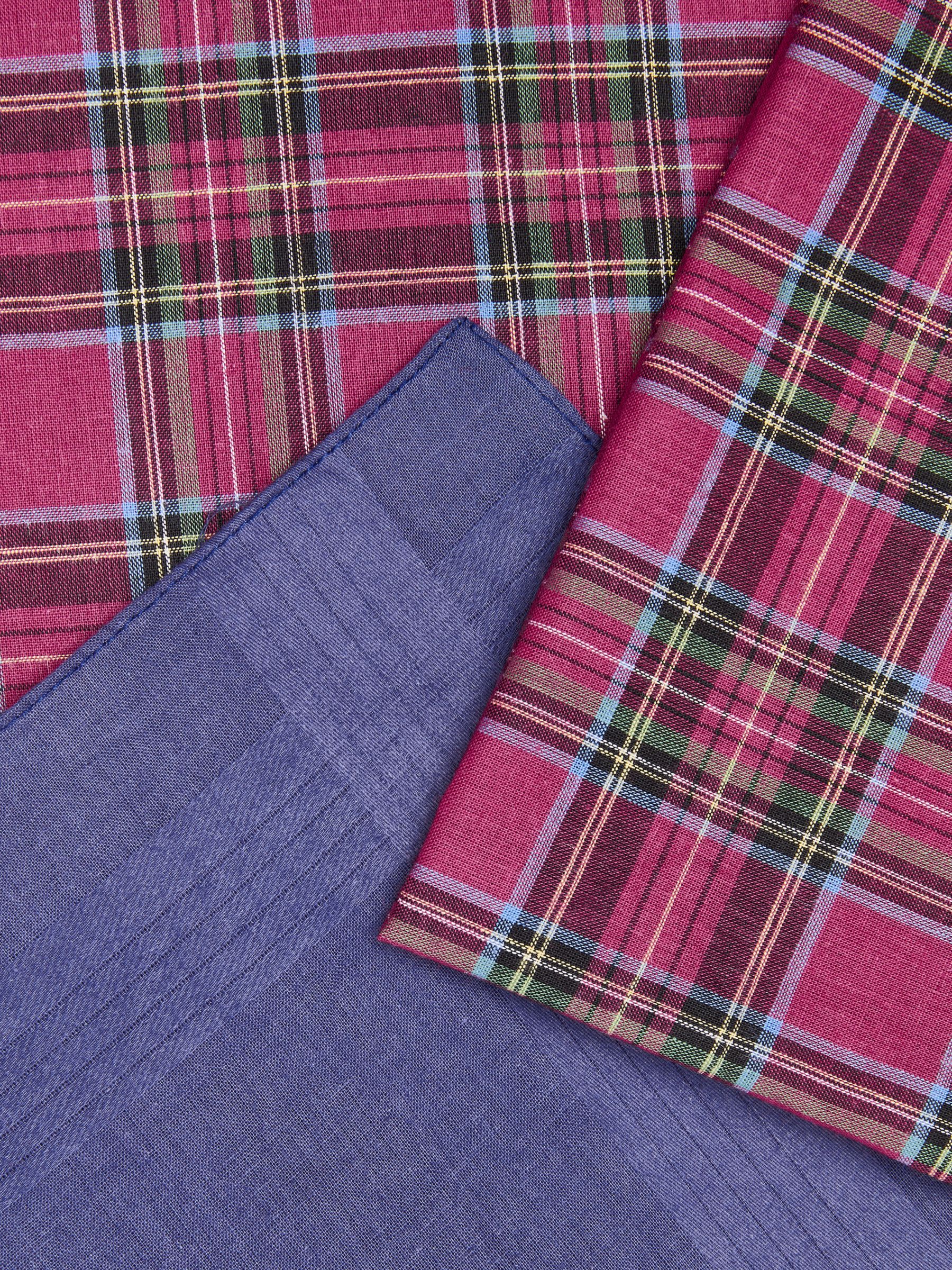 John Lewis Tartan Cotton Handkerchiefs, Pack of 3, Blue/Purple