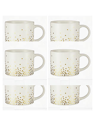 John Lewis & Partners Metallic Dots Mug, 225ml, Set of 6, White/Gold