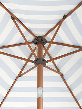 John Lewis & Partners Wood-Effect Wind-Up Striped Parasol, 2.7m, Navy/Cream