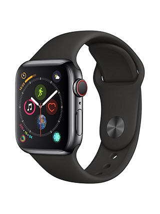 Apple Watch Series 4, GPS and Cellular, 40mm Stainless Steel Case with Sport Band, Black