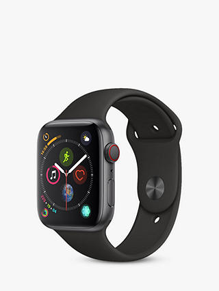 Apple Watch Series 4, GPS and Cellular, 44mm Space Grey Aluminium Case with Sport Band, Black
