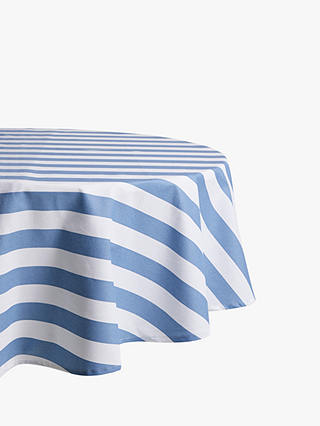 John Lewis & Partners Coastal Wipeable Round Striped Tablecloth, 180cm, Blue/White