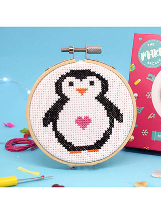 The Make Arcade Mini Penelope Penguin Cross Stitch Bauble Kit