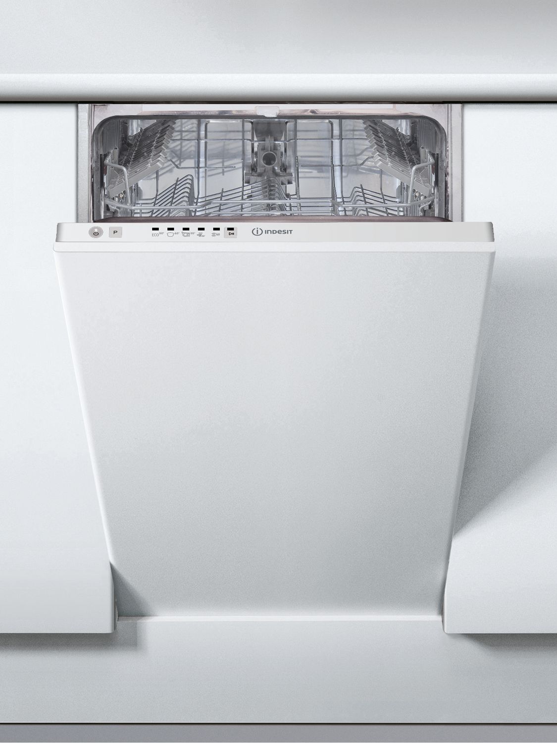 Indesit DSIE2B10UK Integrated Slimline Dishwasher, A+ Energy Rating, Silver