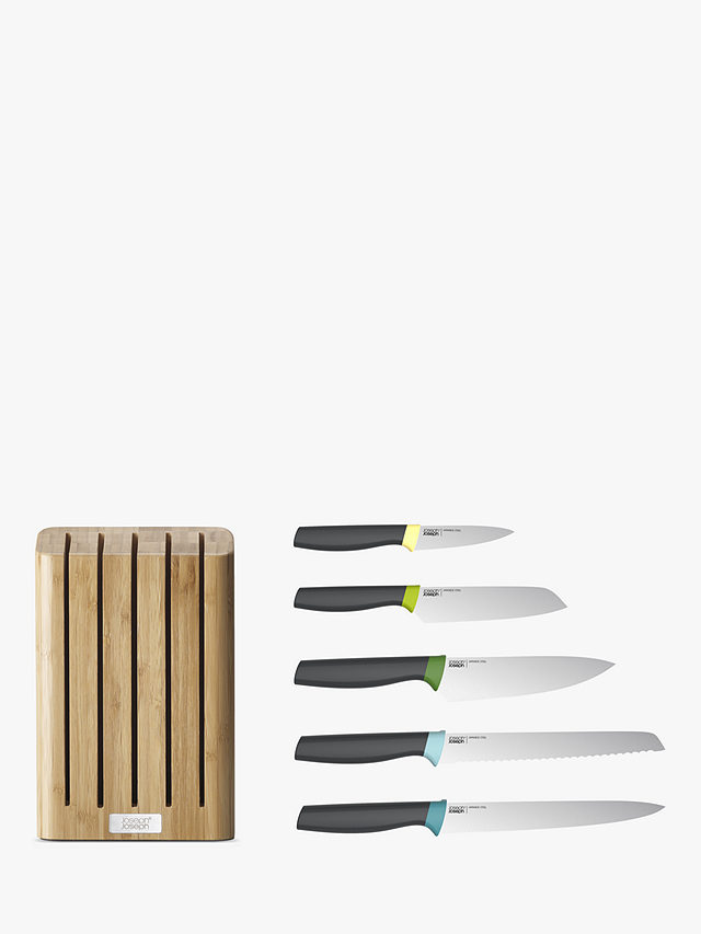 Joseph Joseph Elevate Bamboo Filled Knife Block & 5 Stainless Steel Knives