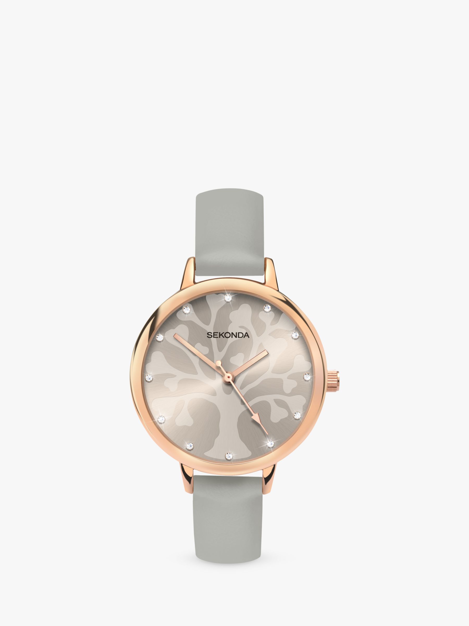 Sekonda 2649.27 Women's Crystal Leather Look Strap Watch, Grey