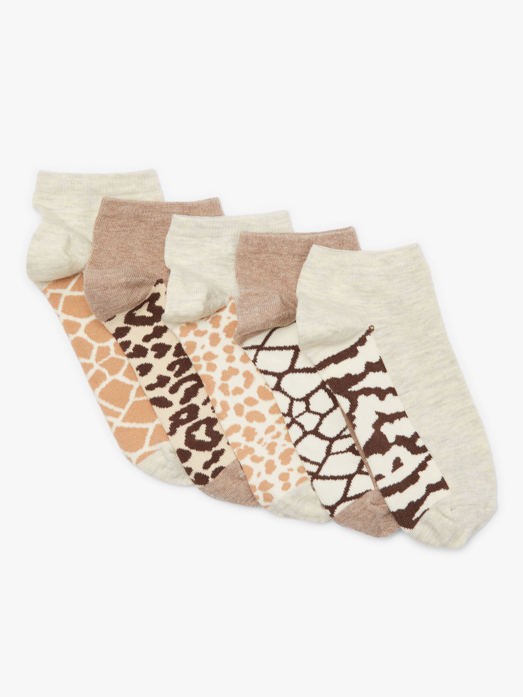 John Lewis & Partners Animal Print Trainer Socks, Pack of 5, Multi
