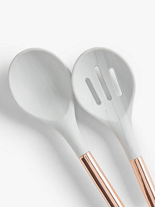 John Lewis & Partners Marble-Effect Silicone Head Kitchen Utensils, Set of 4, White/Copper