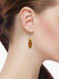 Be-Jewelled Amber Oval Hook Drop Earrings, Silver/Cognac