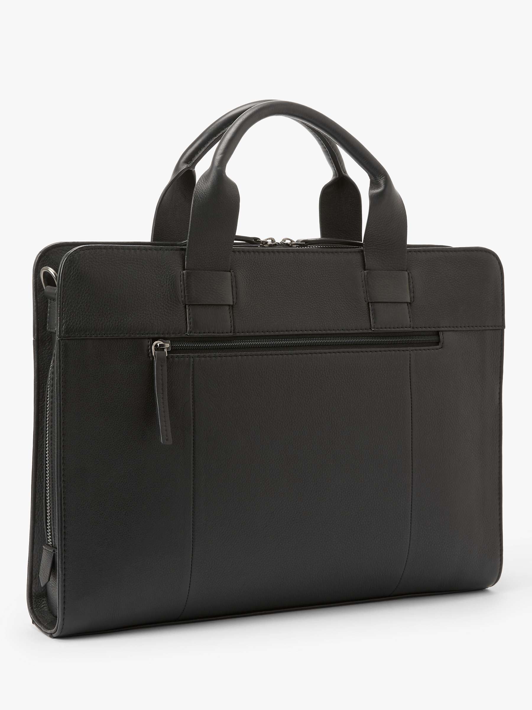 John Lewis Oslo Leather Slim Briefcase, Black at John Lewis & Partners