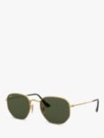 Ray-Ban RB3548N Men's Hexagonal Sunglasses, Gold/Green