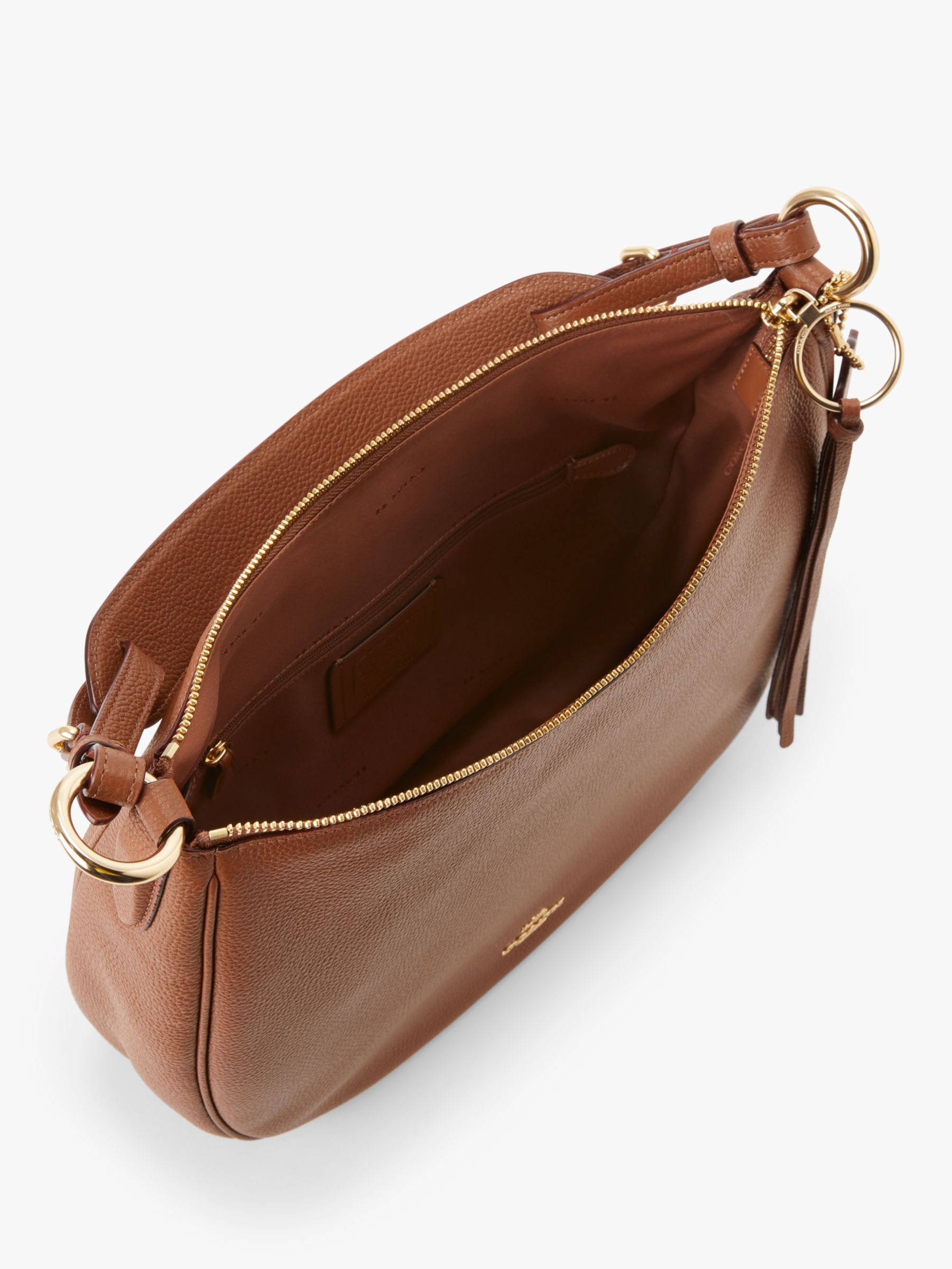 Coach Sutton Pebbled Leather Hobo Bag, Tan at John Lewis & Partners