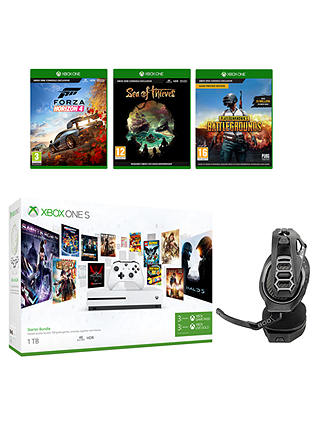 Microsoft Xbox One S Console, 1TB, with Wireless Controller and PlayerUnknown’s Battlegrounds, Forza Horizon 4, Sea of Thieves and RIG 400HX Wireless Gaming Headset Bundle