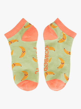 Powder Banana Print Trainer Socks, Lime Green/Orange