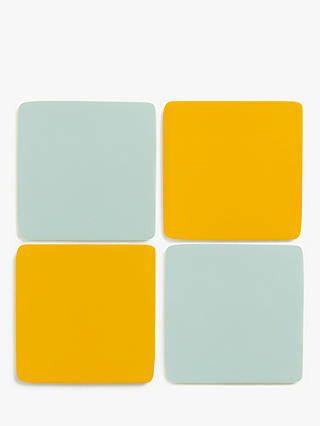 House by John Lewis Reversible Wood Coaster, Set of 4, Mineral/Mustard