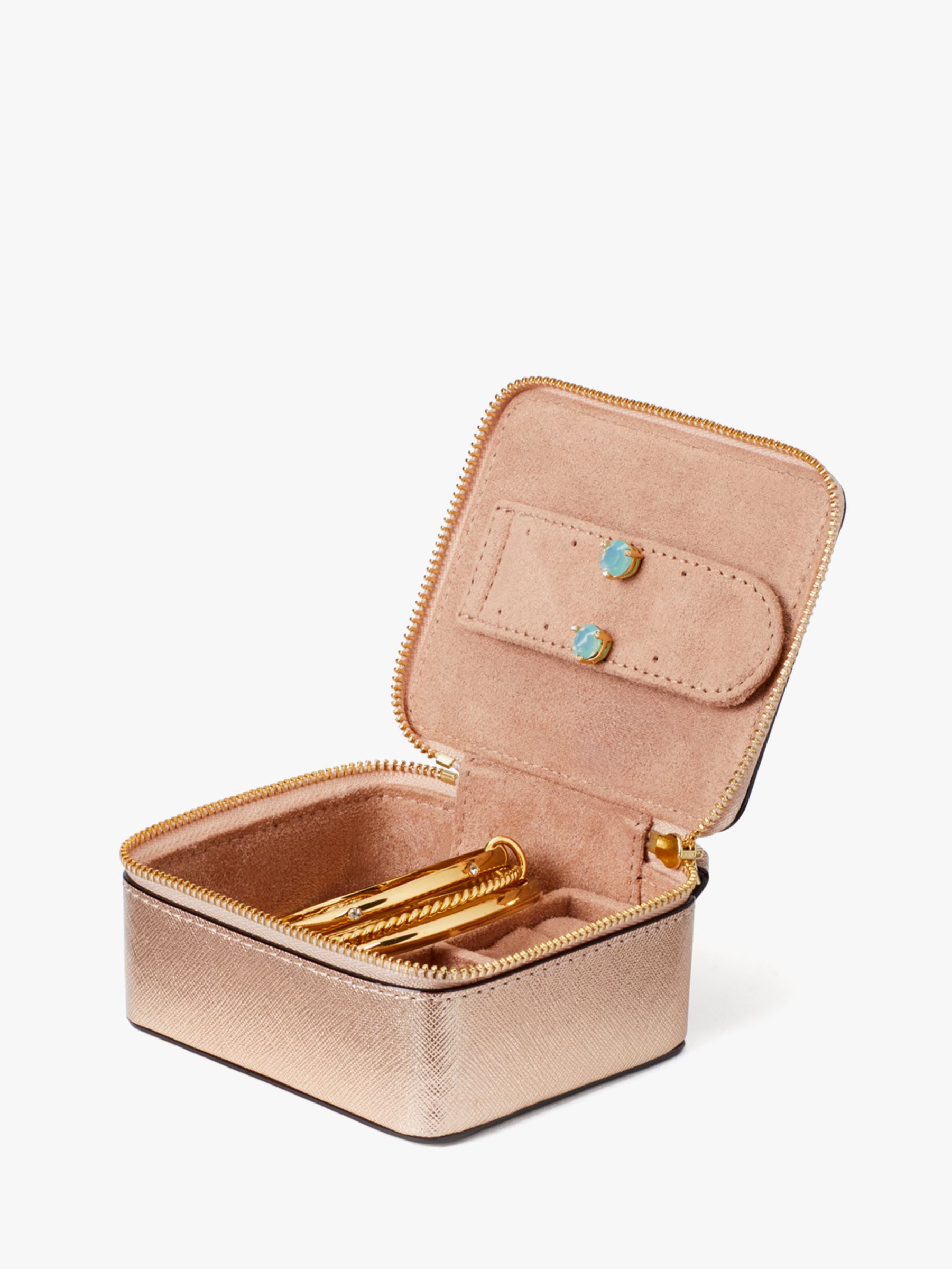 kate spade new york Ollie Small Leather Zipped Jewellery Box, Rose Gold
