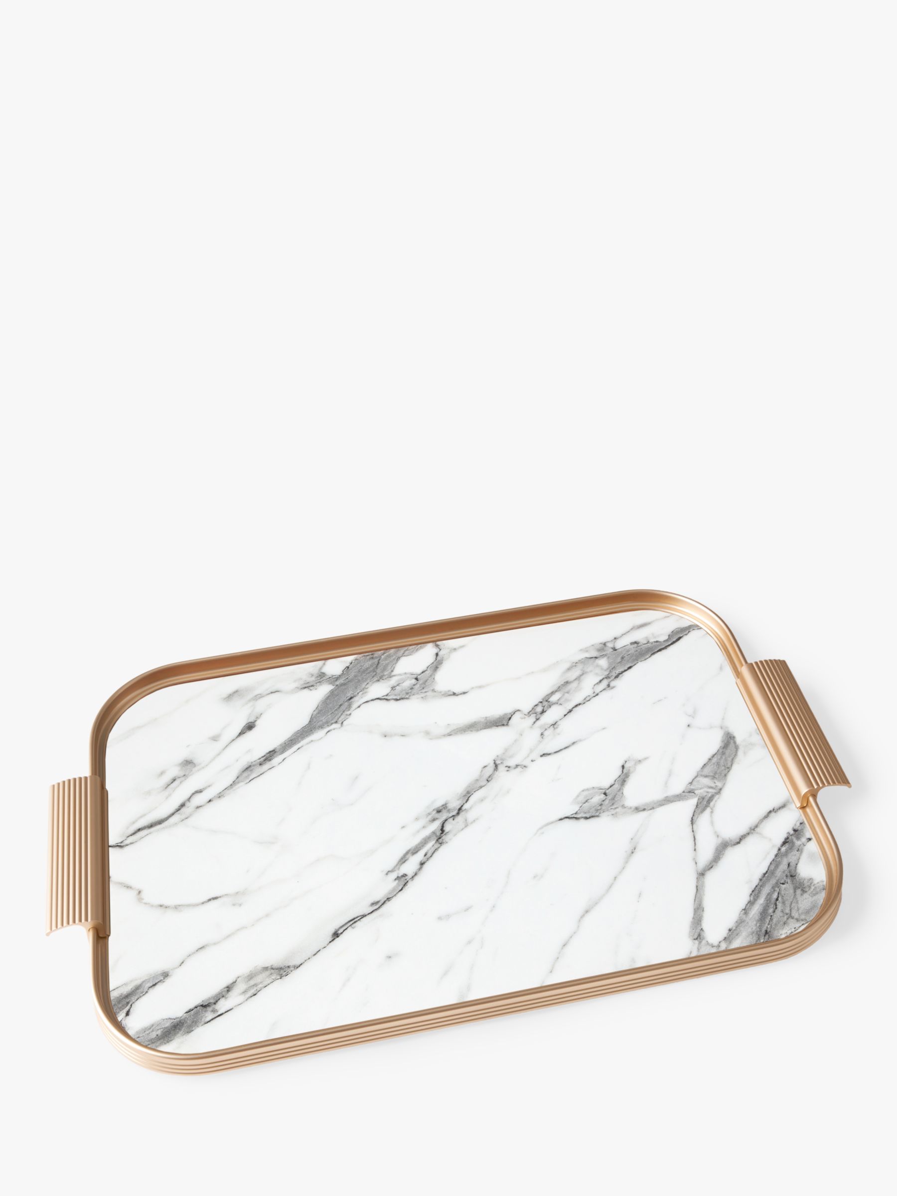 Kaymet Ribbed Tray, 40cm, Marble Effect/Rose Gold