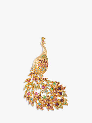 Susan Caplan Vintage D'Orlan 22ct Gold Plated Swarovski Crystal Peacock Brooch, Gold/Multi