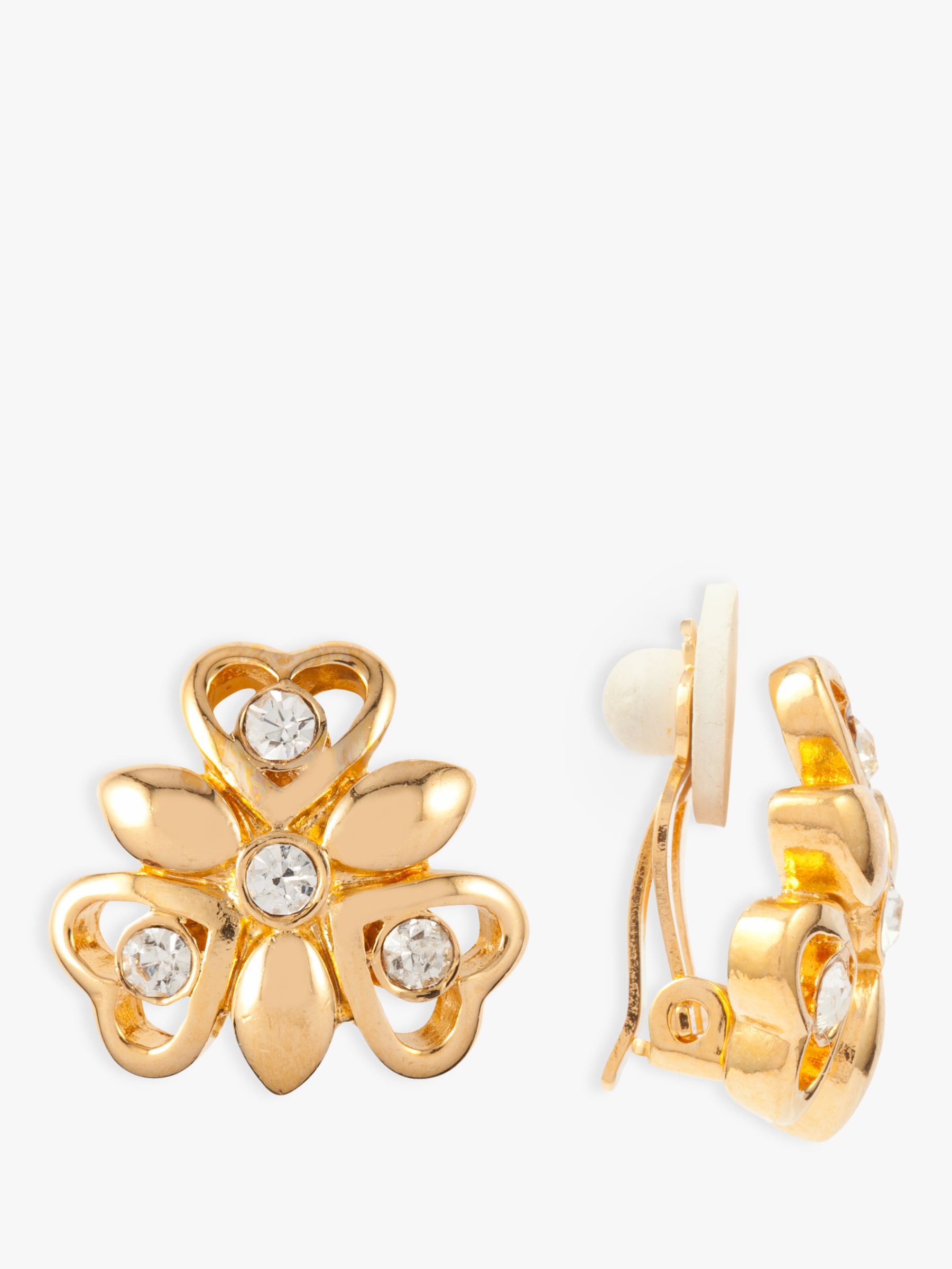 Susan Caplan Vintage Nina Ricci 22ct Gold Plated Swarovski Crystal Triple Heart Shape Clip-On Earrings, Gold