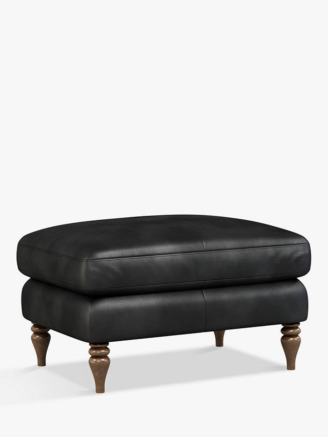 John Lewis Partners Camber Leather, Black Leather Footstool