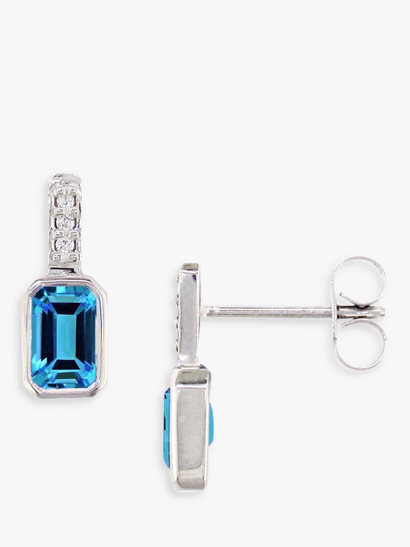 E.W Adams 9ct White Gold Diamond and Semi-Precious Stone Drop Earrings, Blue Topaz