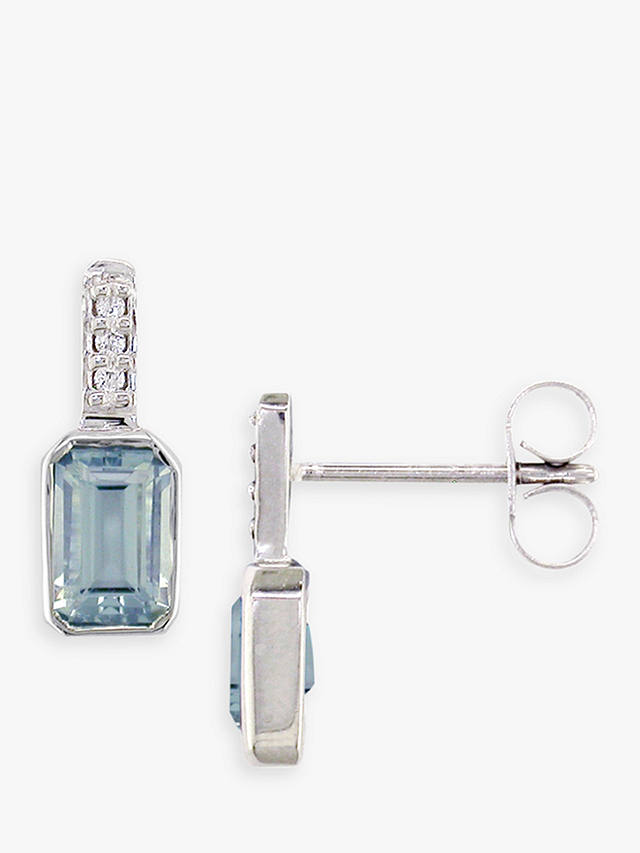 E.W Adams 9ct White Gold Diamond and Semi-Precious Stone Drop Earrings, Aquamarine