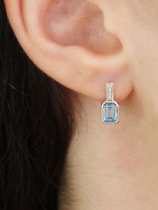 E.W Adams 9ct White Gold Diamond and Semi-Precious Stone Drop Earrings, Aquamarine
