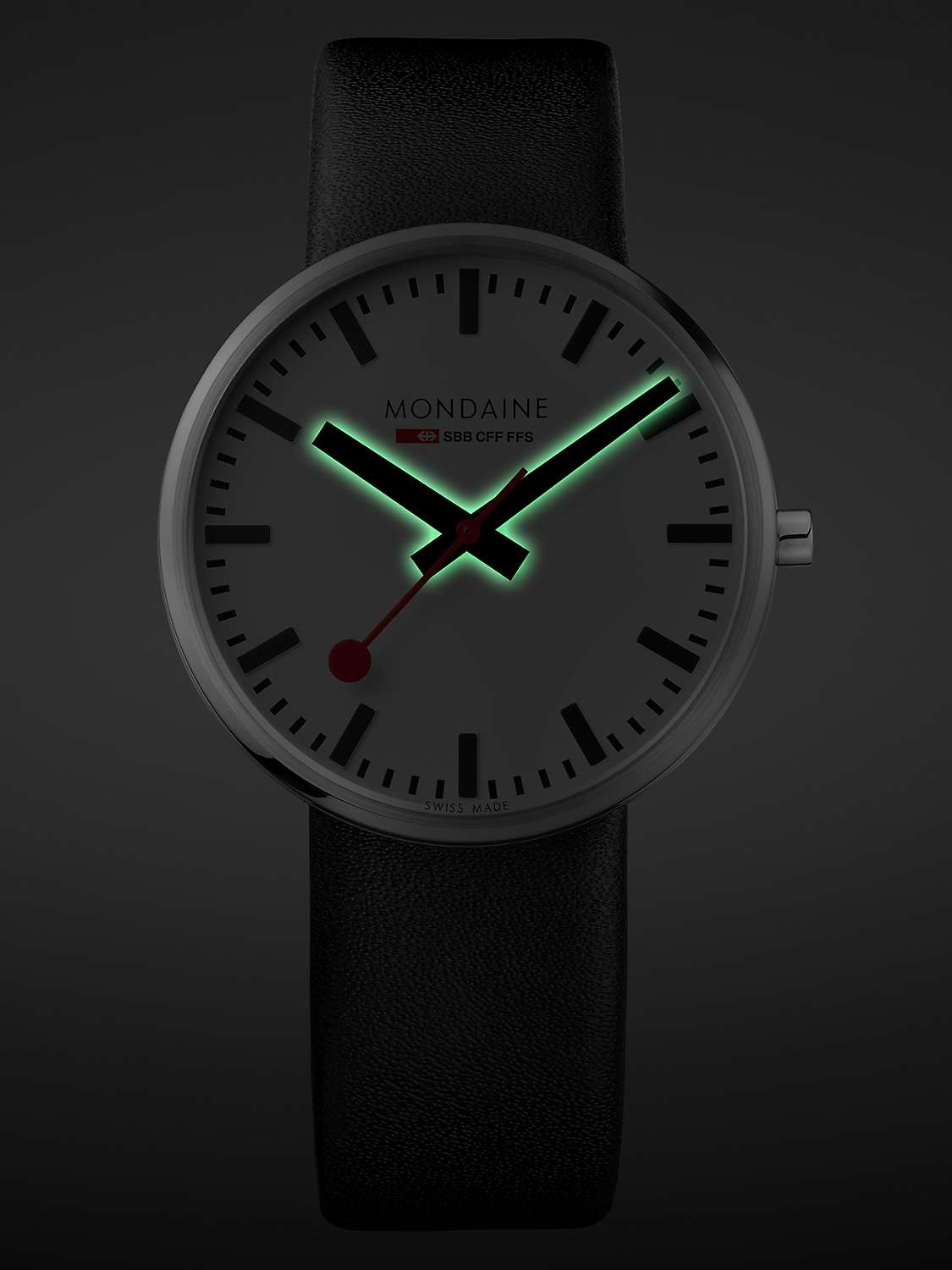 Buy Mondaine MSX.4211B.LB Unisex SBB Classic Leather Strap Watch, Black/White Online at johnlewis.com