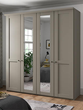 John Lewis & Partners Marlow 200cm Mirrored Hinged Wardrobe, Pebble Grey