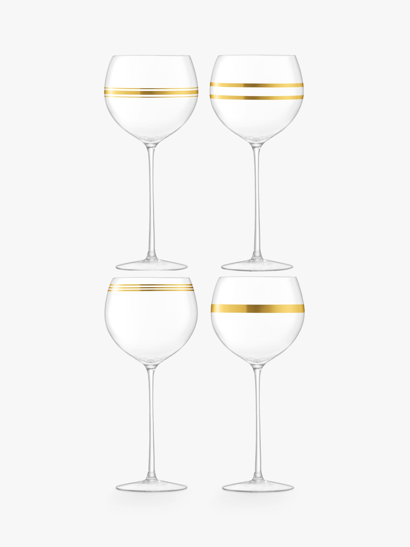 LSA International Deco Balloon Wine / Gin Glass, Set of 4, 525ml, Clear/Gold